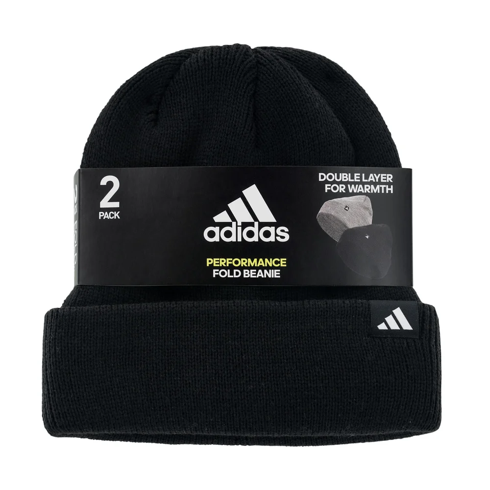 Adidas Unisex Fold Beanies In Black And Gray 2 Pack
